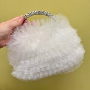 Anthropologie Jewel Badgley Mischka Jazzie Chiffon Ruffle Pouch Clutch Bag